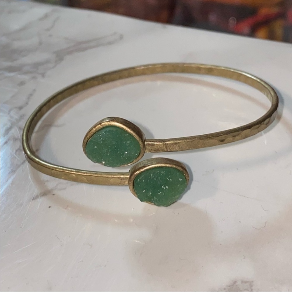 Elegant Green Stone Gold Bracelet and silver purple stone bracelet